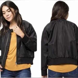 Free People Midnight Bomber Full Zip Jacket Black Satin Casual Relaxed Size S